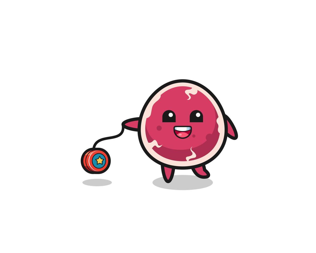 cartoon of cute beef playing a yoyo vector