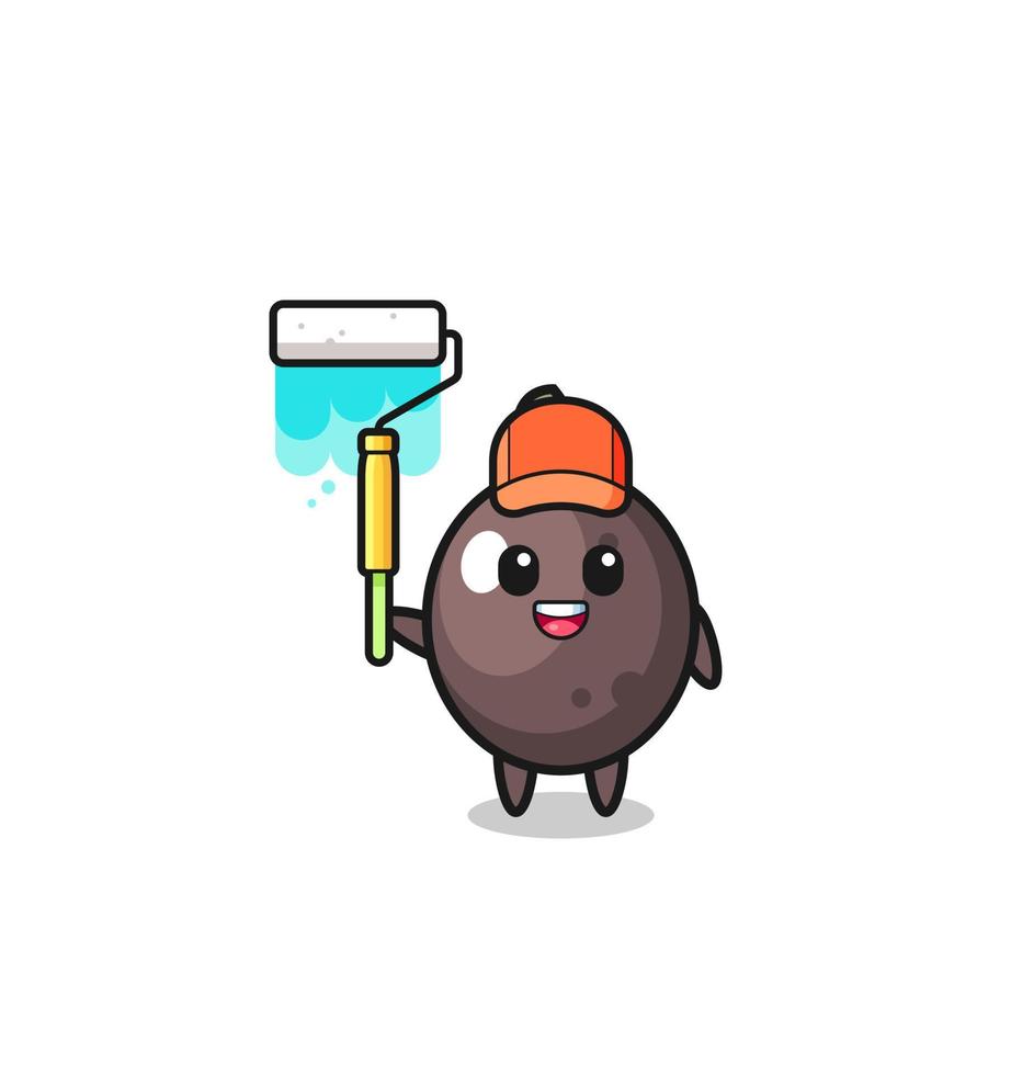 the black olive painter mascot with a paint roller vector