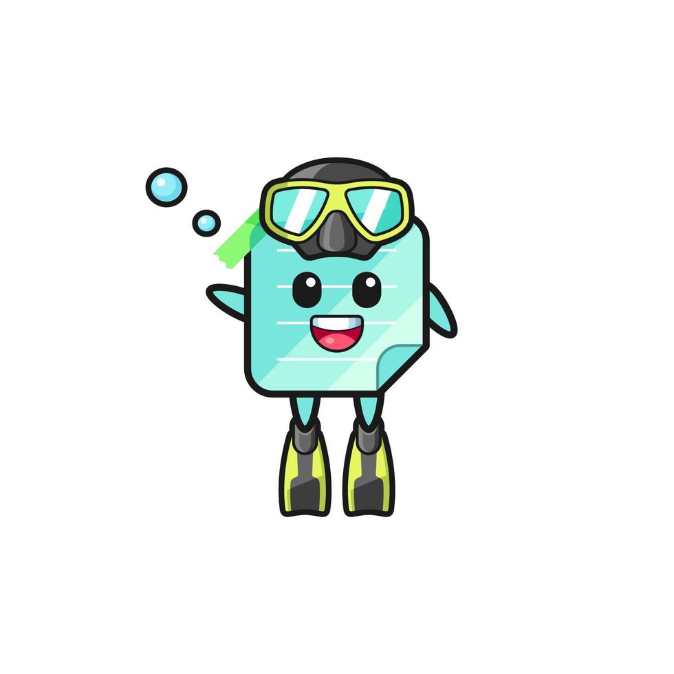 the blue sticky notes diver cartoon character vector