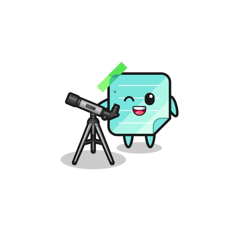 blue sticky notes astronomer mascot with a modern telescope vector