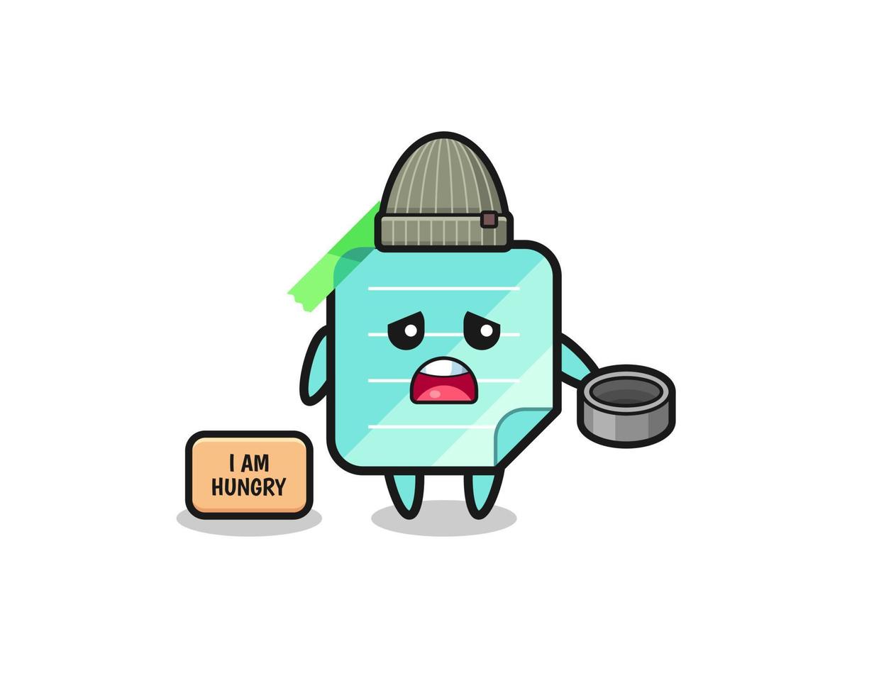cute blue sticky notes beggar cartoon character vector