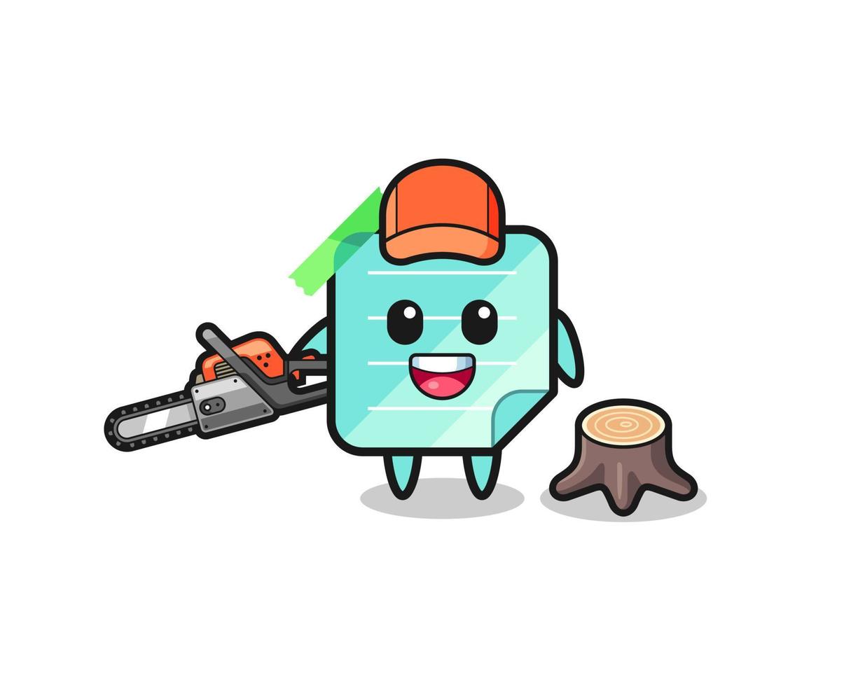 blue sticky notes lumberjack character holding a chainsaw vector