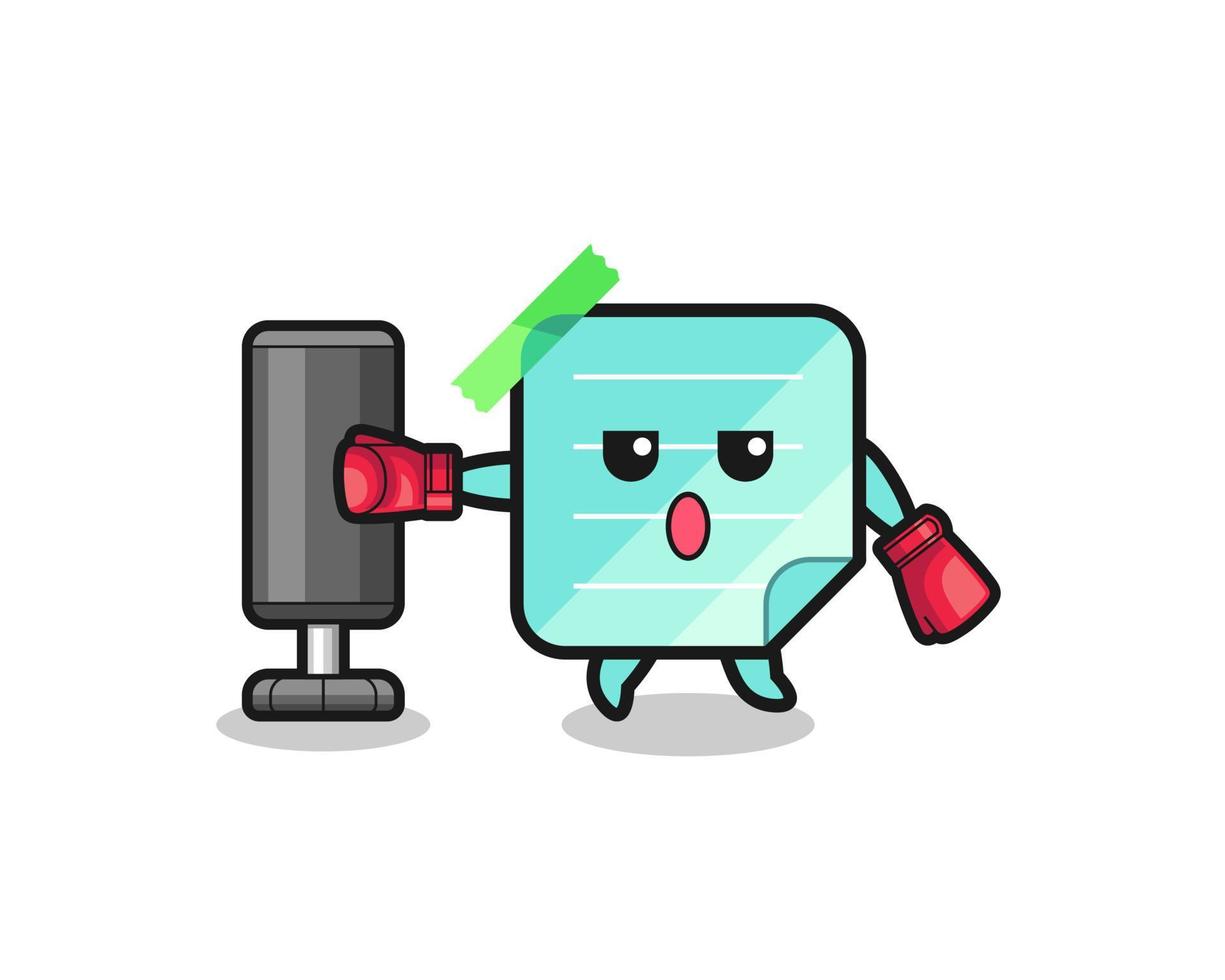 blue sticky notes boxer cartoon doing training with punching bag vector