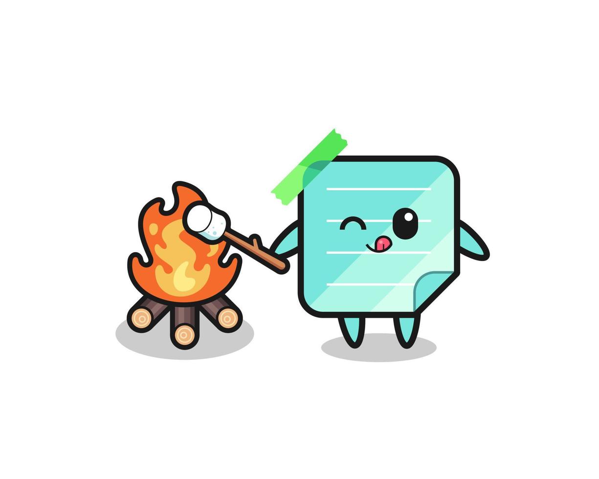 blue sticky notes character is burning marshmallow vector
