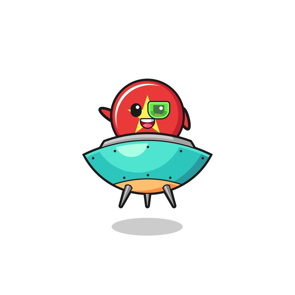 vietnam flag cartoon riding a future spaceship vector