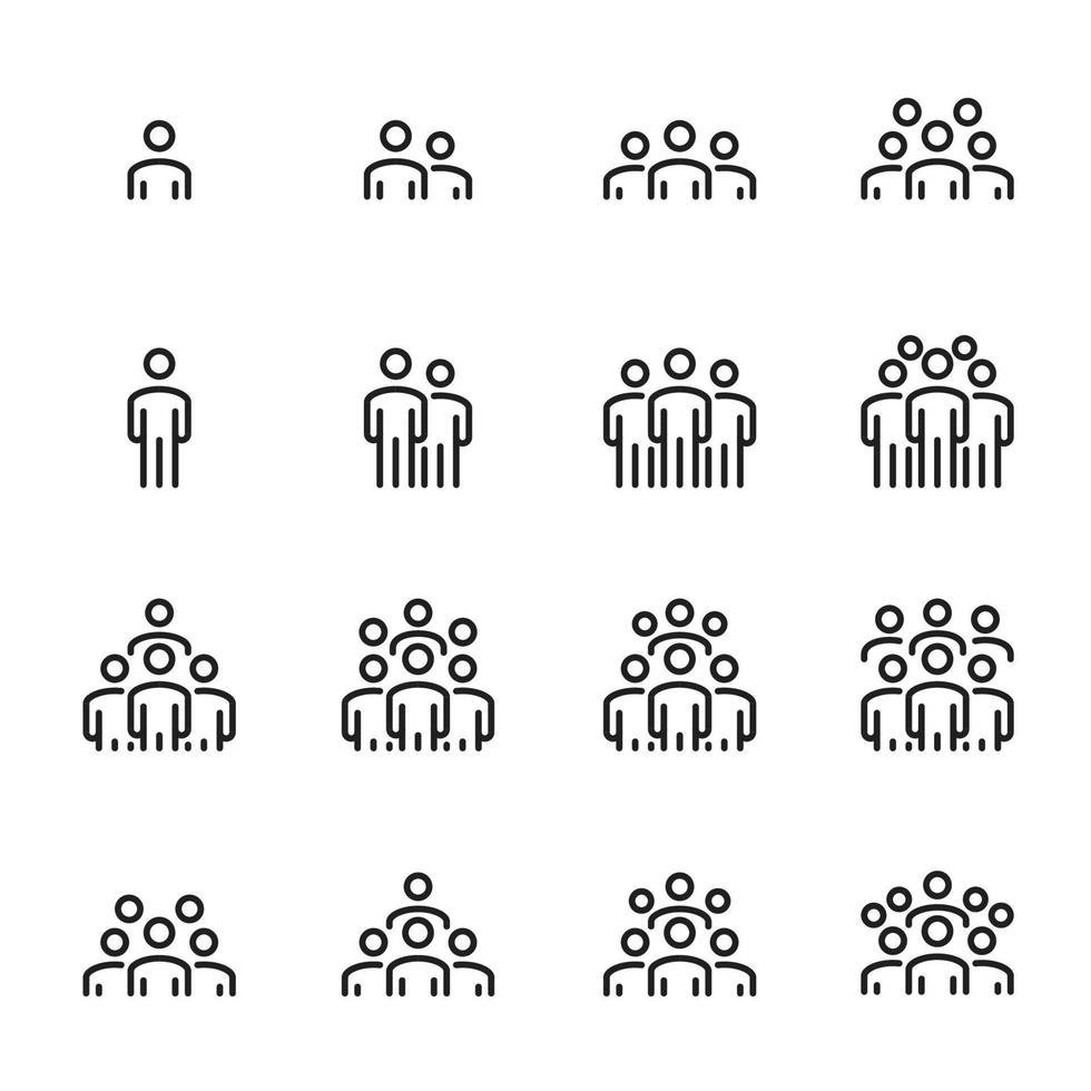 conjunto de colección de iconos de personas línea trabajo grupo equipo vector, reunión, trabajo en equipo, hombre de negocios vector