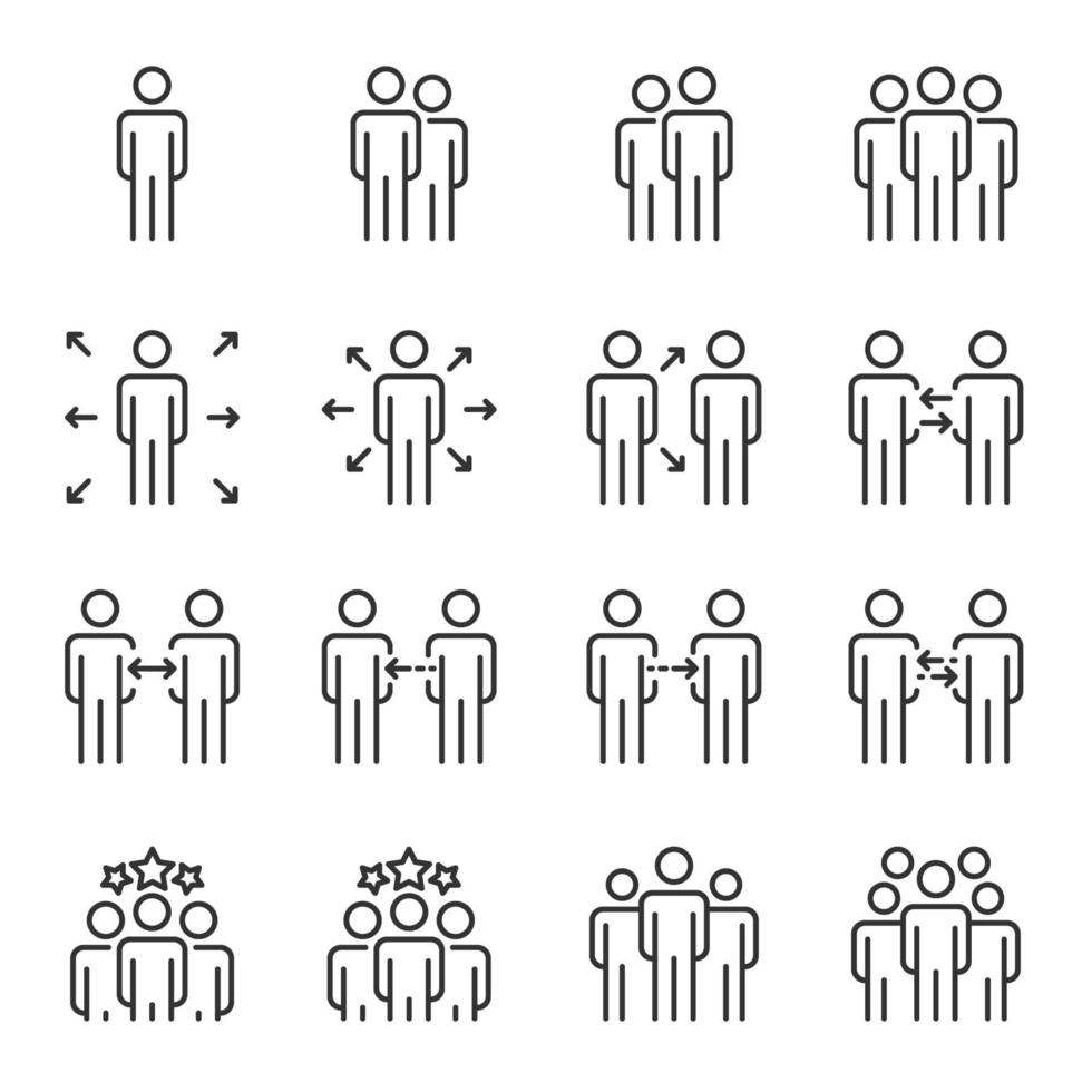 conjunto de líneas vectoriales de iconos de personas, negocios, trabajo en equipo, grupo, persona, reunión vector