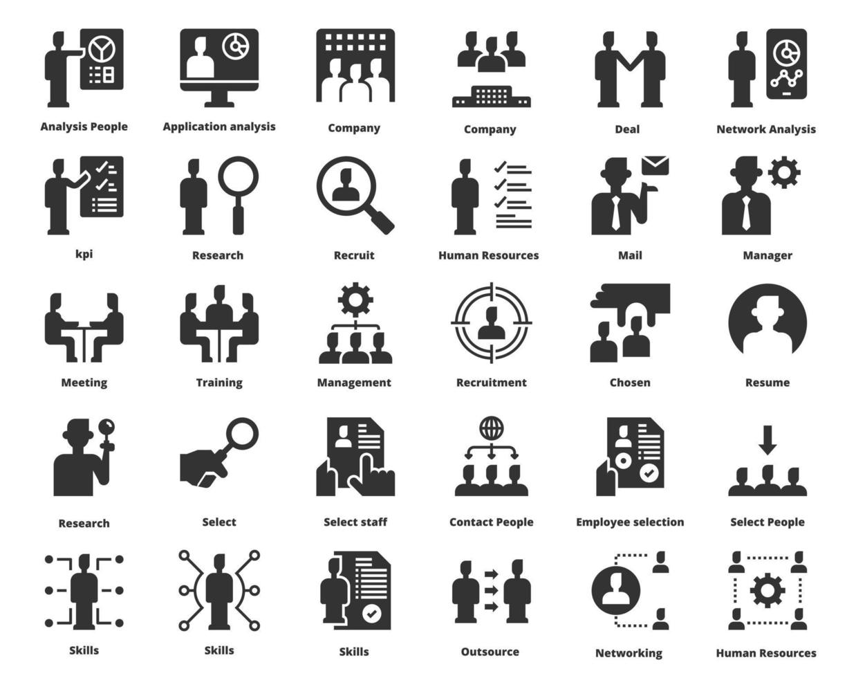 iconos de personas de gestión de recursos humanos ilustración vectorial, reunión, trabajo en equipo, gerente vector