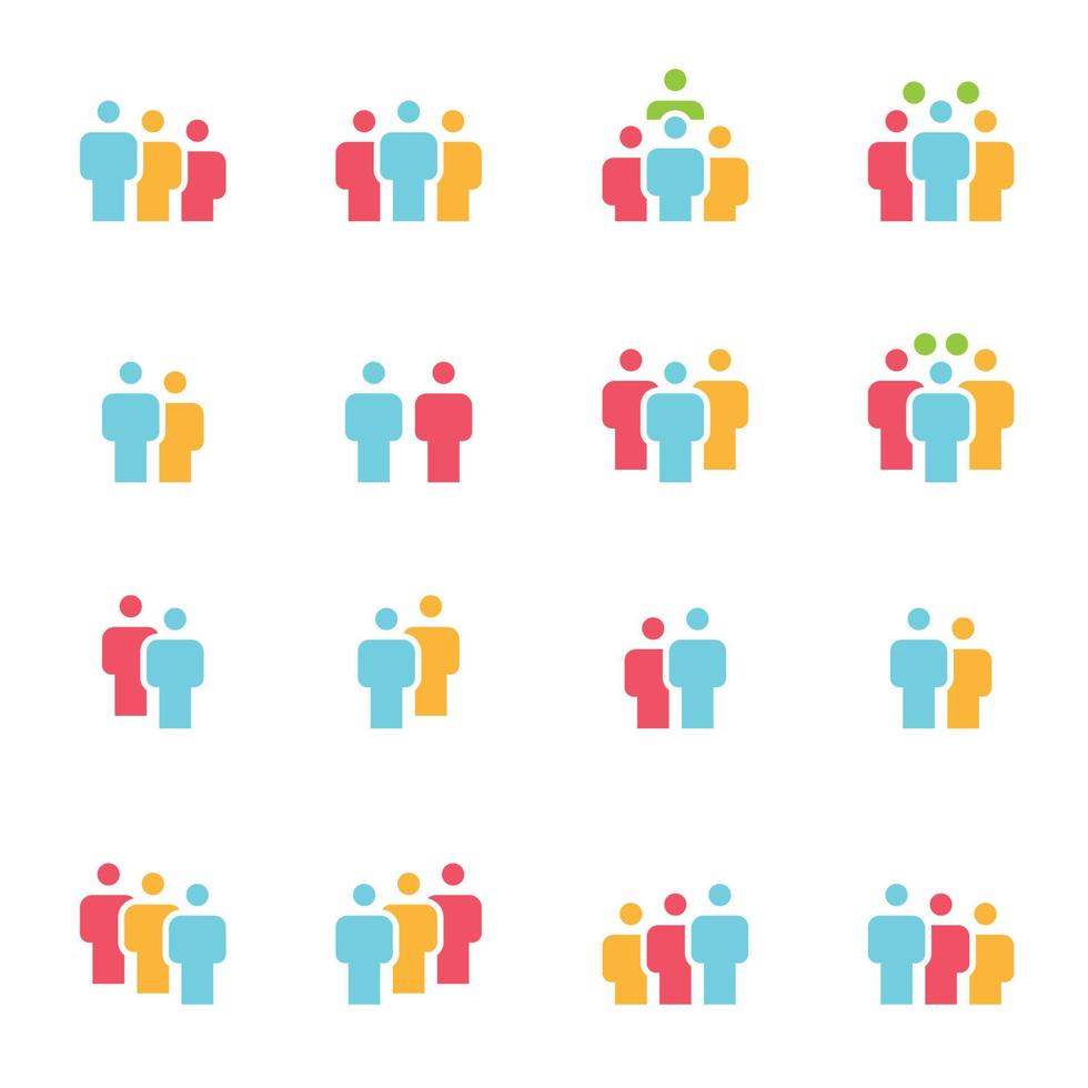 vector de equipo de grupo de trabajo de color plano de iconos de personas