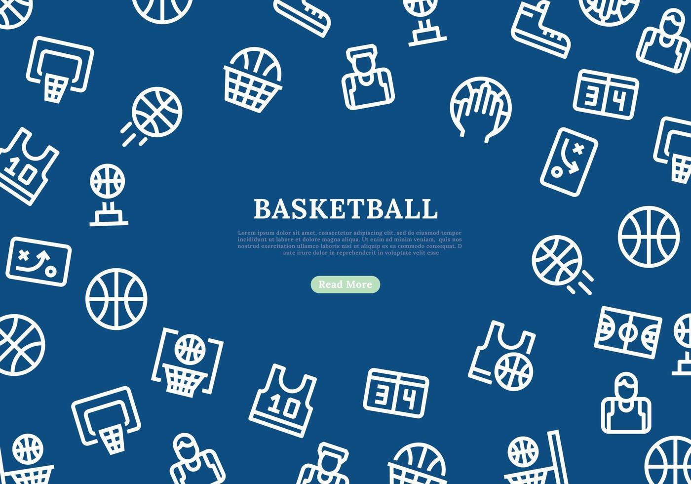 banner de baloncesto con iconos de línea sobre fondo azul. ilustración vectorial vector