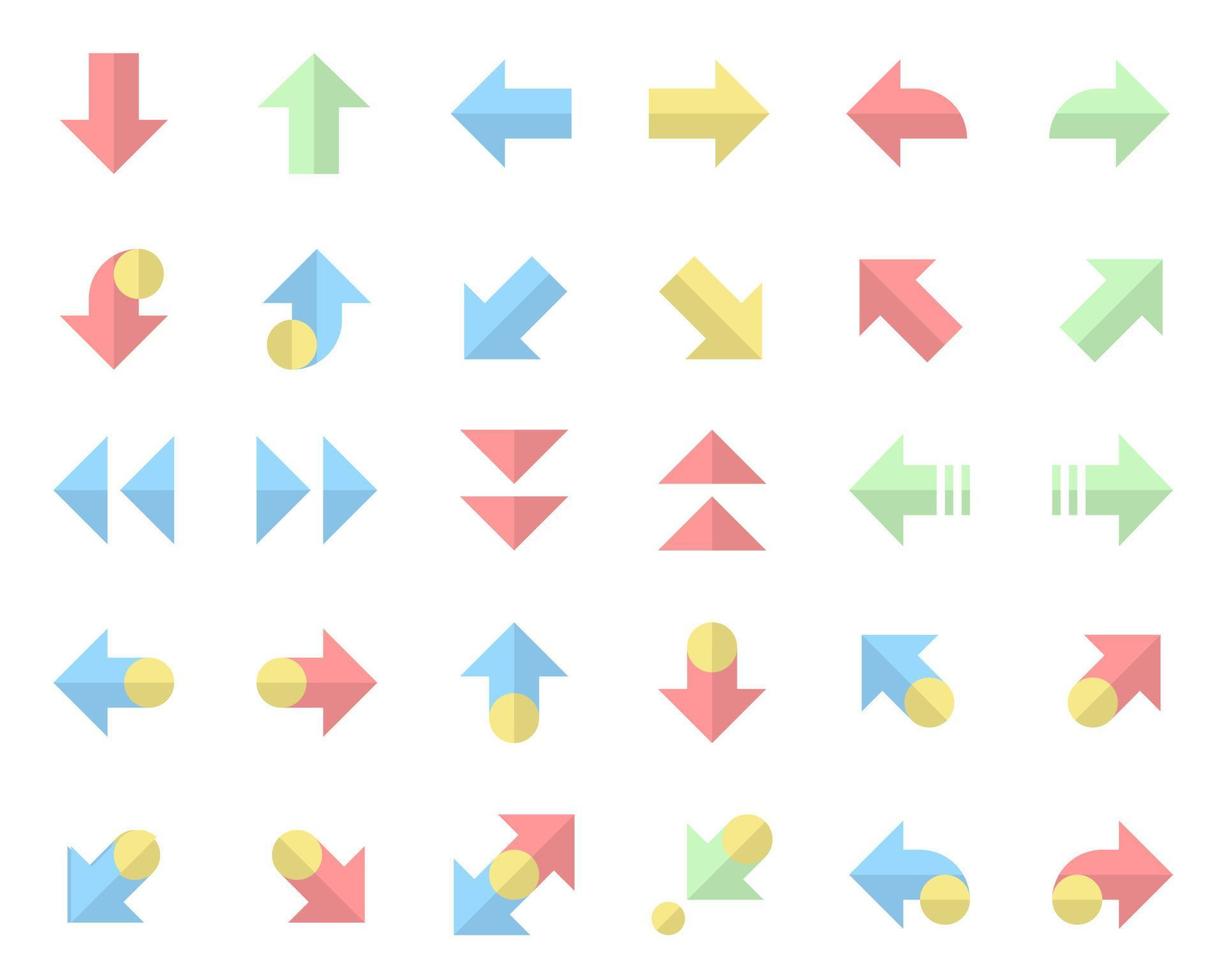 Arrows icons flat color set cursor modern simple arrows vector illustration