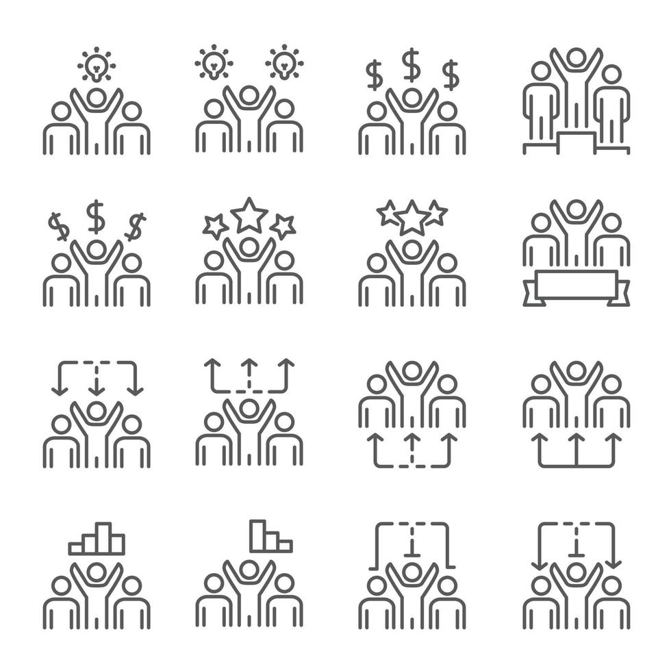 conjunto de líneas vectoriales de iconos de personas, negocios, trabajo en equipo, grupo, persona, reunión vector
