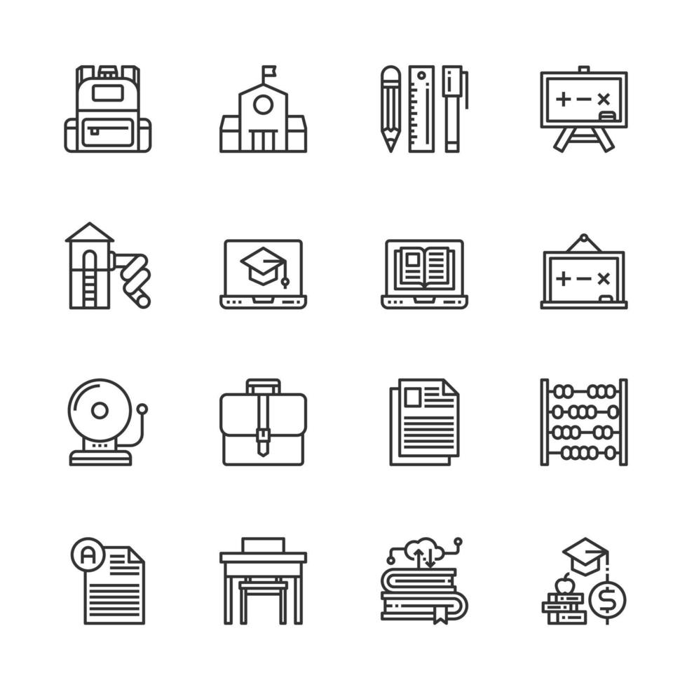 Simple Set of  Education  Line Icons  vector illustration, Outline symbol collection, school,  briefcase, Pencil, learning , e-learning