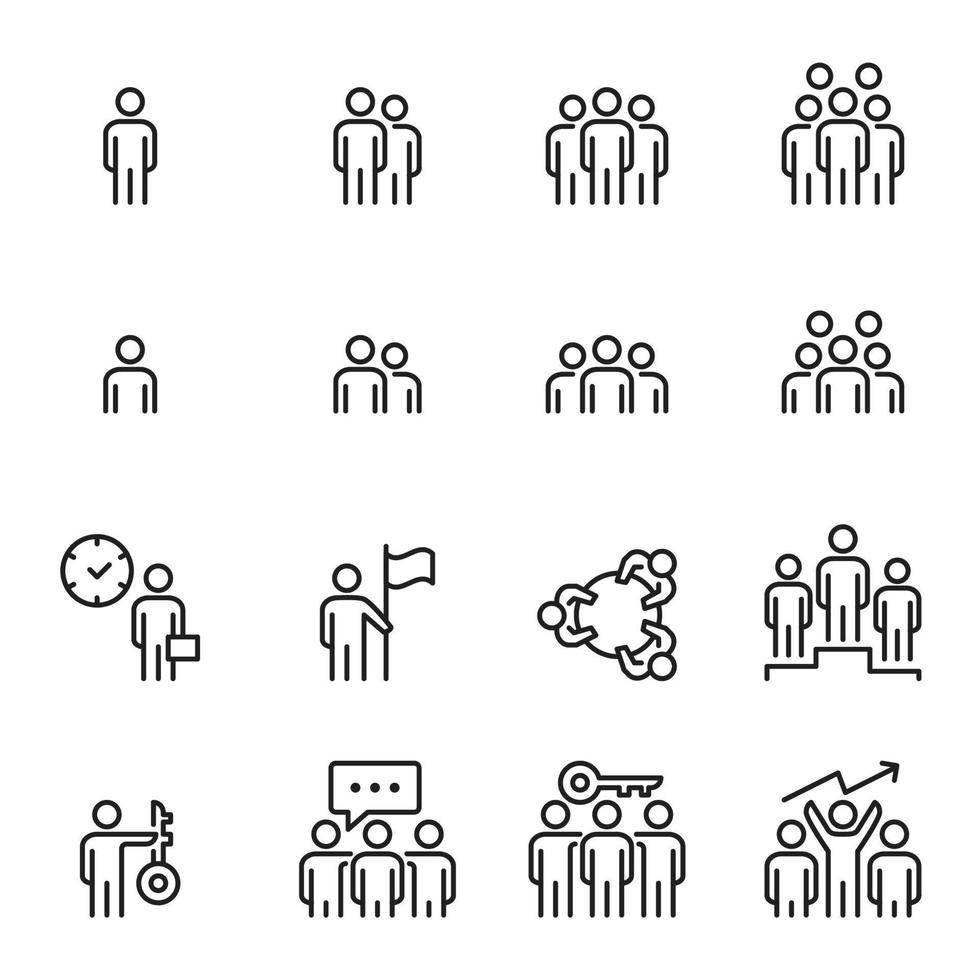 People Icons Line Work Group Team Vector, Business, Teamwork, Group, Person, Meeting vector