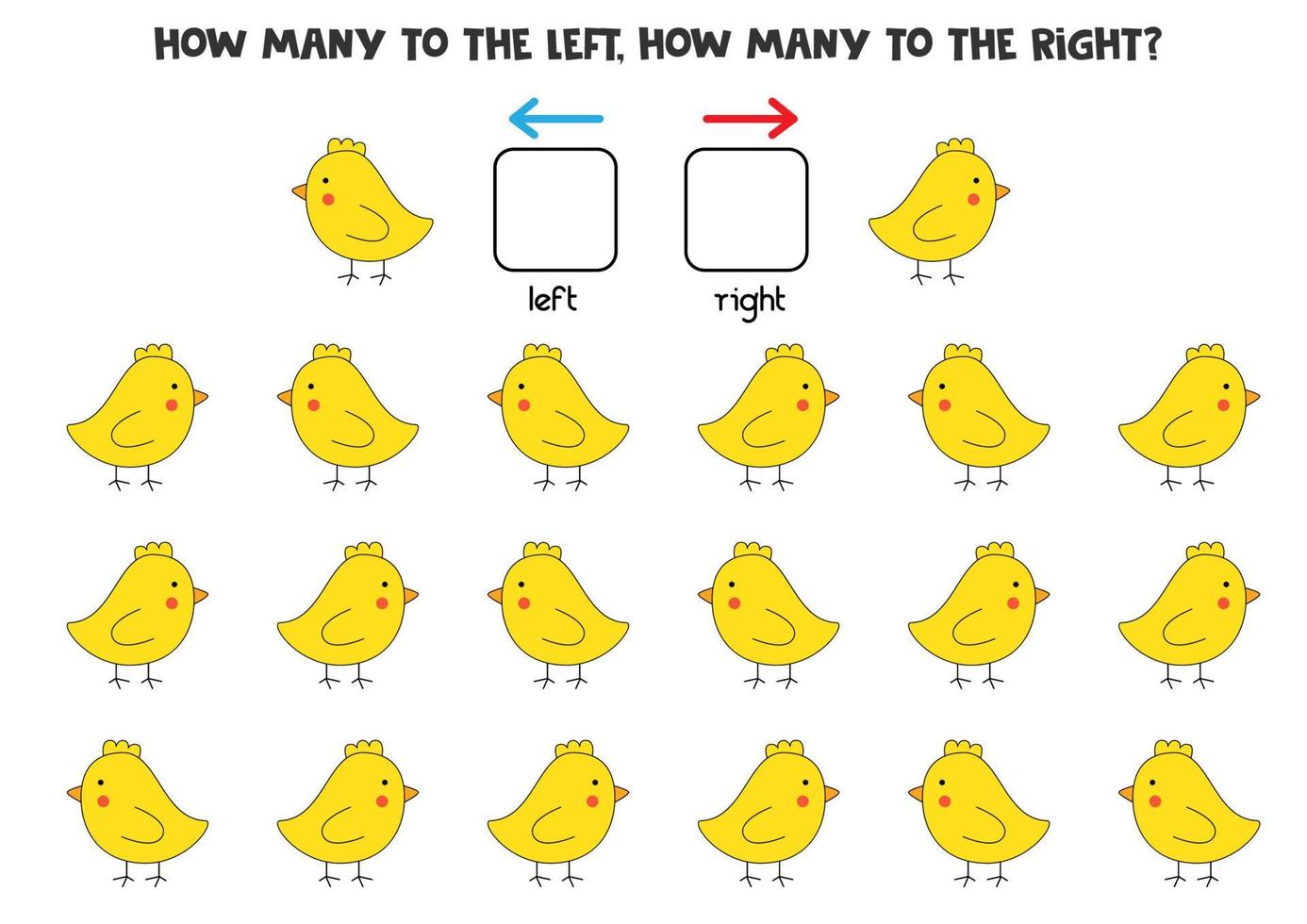 Left or right with cute chicken. Logical worksheet for preschoolers. vector