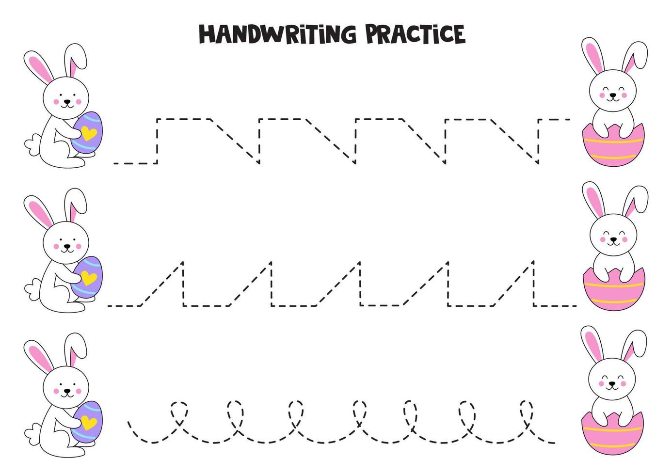 Tracing lines with cute Easter bunnies. Writing practice. vector