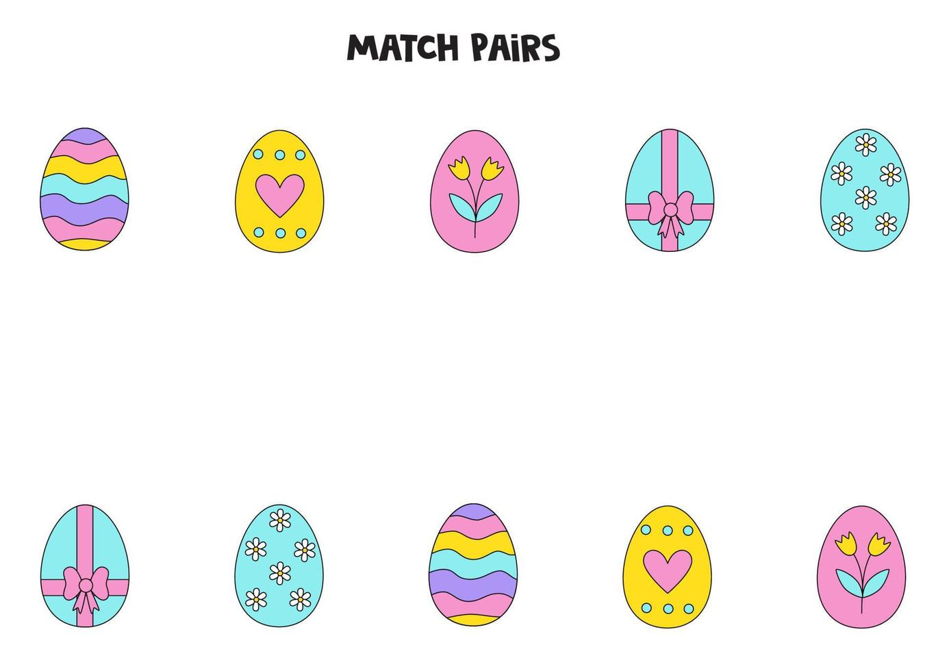 Match pairs of cute colorful Easter eggs. Logical game for children. vector