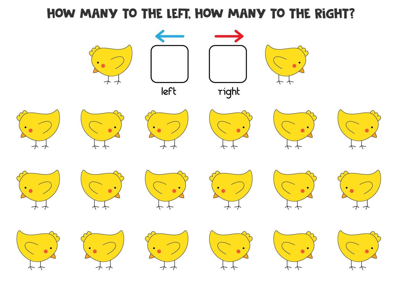Left or right with cute chicken. Logical worksheet for preschoolers. vector