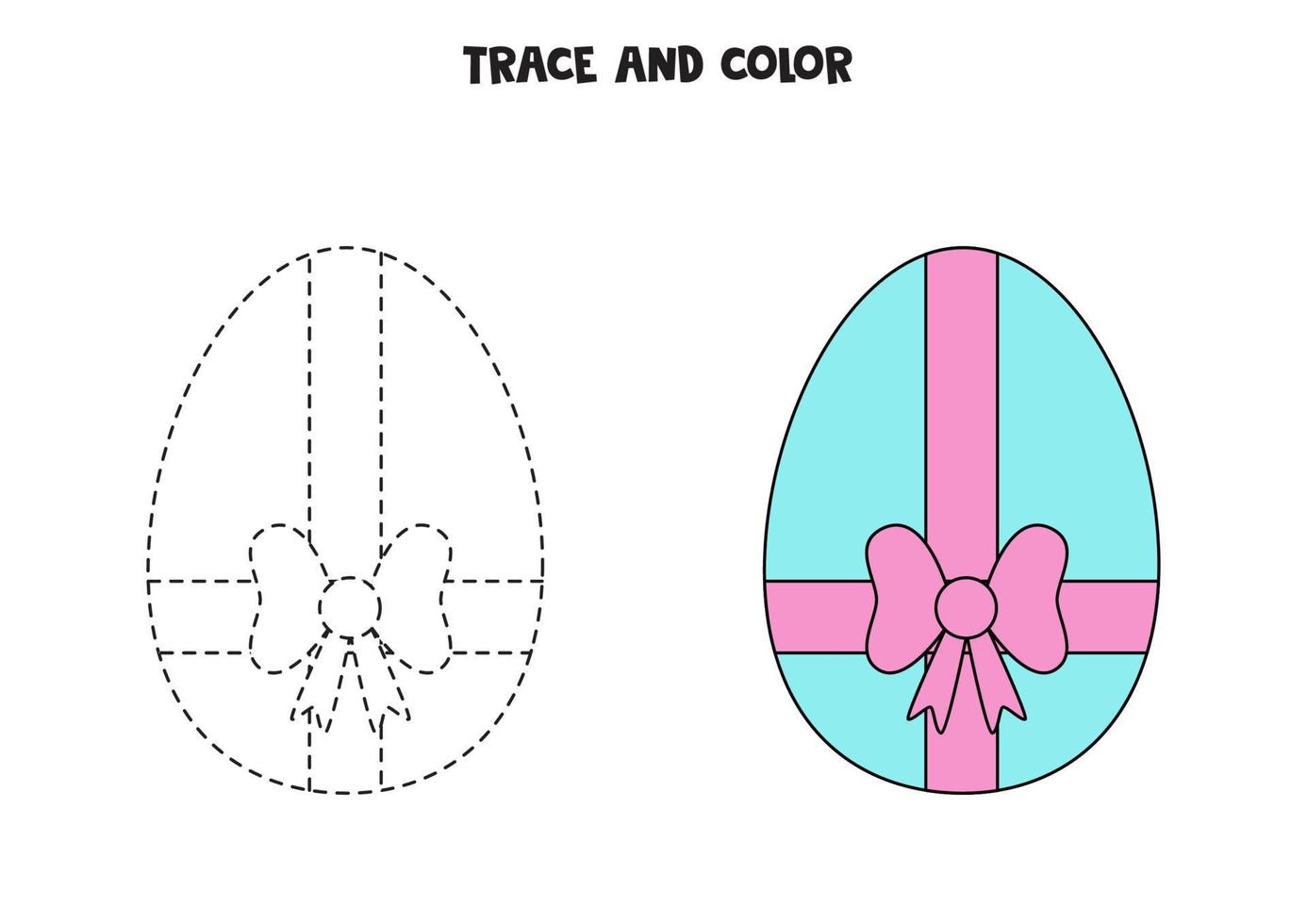 Trace and color cute colorful Easter egg. Worksheet for kids. vector