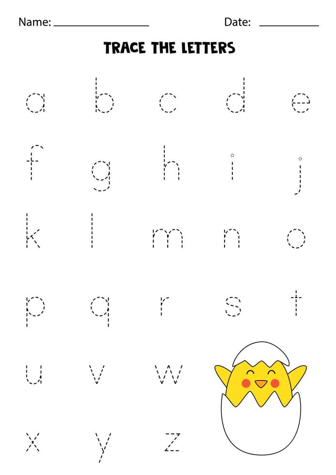 Learning alphabet. Tracing letters. Cute yellow chicken. vector
