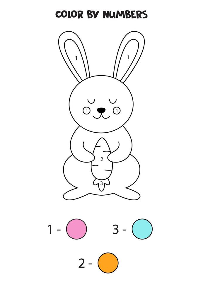 Color cartoon Easter bunny by numbers. Worksheet for kids. vector