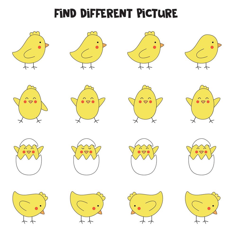 Find picture which is different from others. Worksheet for kids. vector
