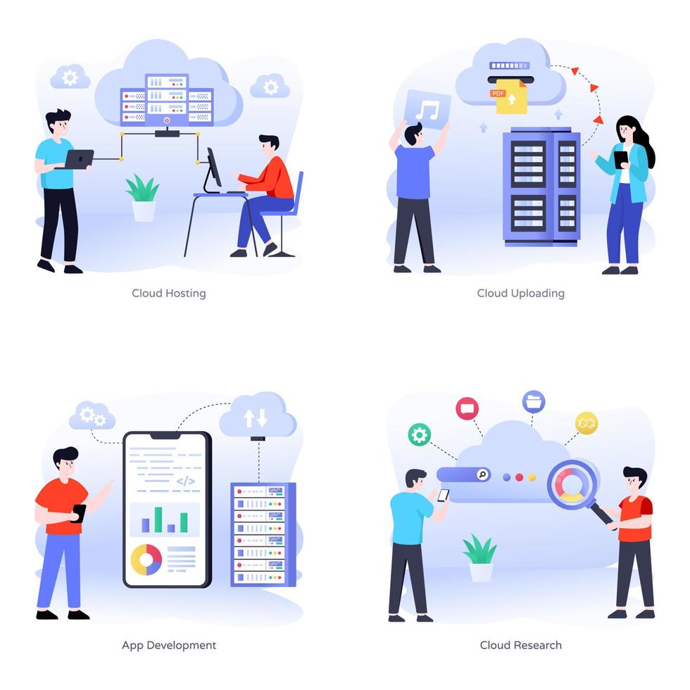 Flat Illustrations of Cloud Hosting UI UX vector