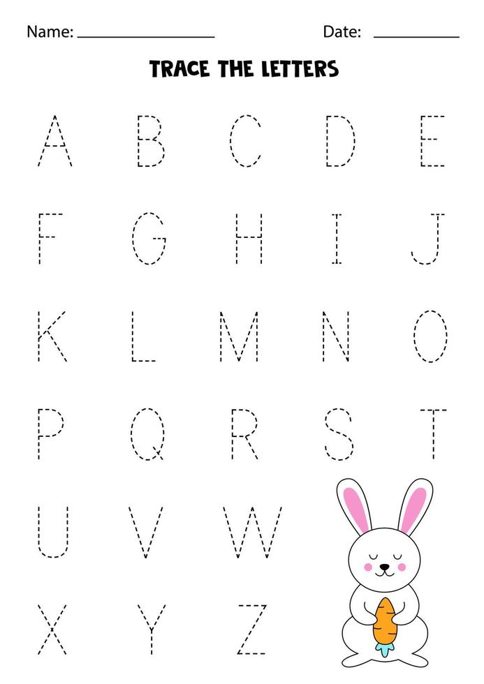 aprendiendo alfabeto. rastreo de letras. lindo conejito de pascua. vector
