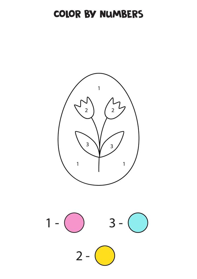 Color cartoon Easter egg by numbers. Worksheet for kids. vector