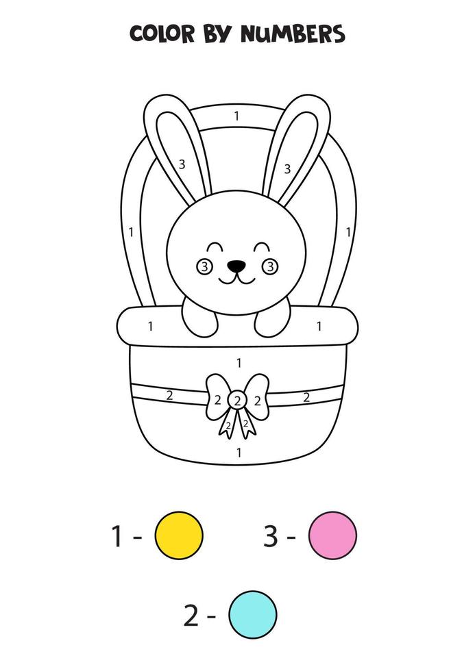 Color cartoon Easter bunny by numbers. Worksheet for kids. vector