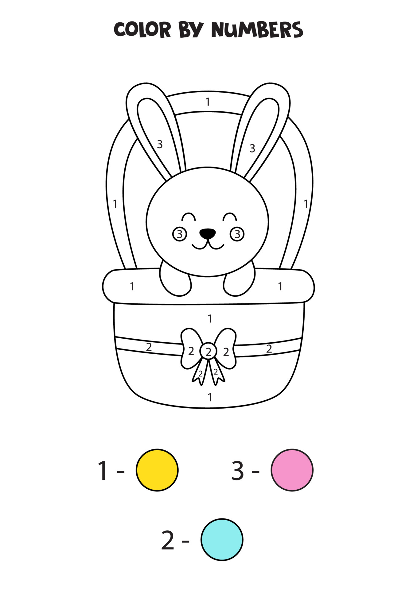 Color cartoon Easter bunny by numbers. Worksheet for kids ...