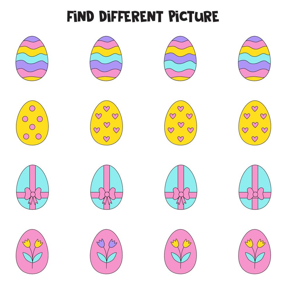 Find picture which is different from others. Worksheet for kids. vector