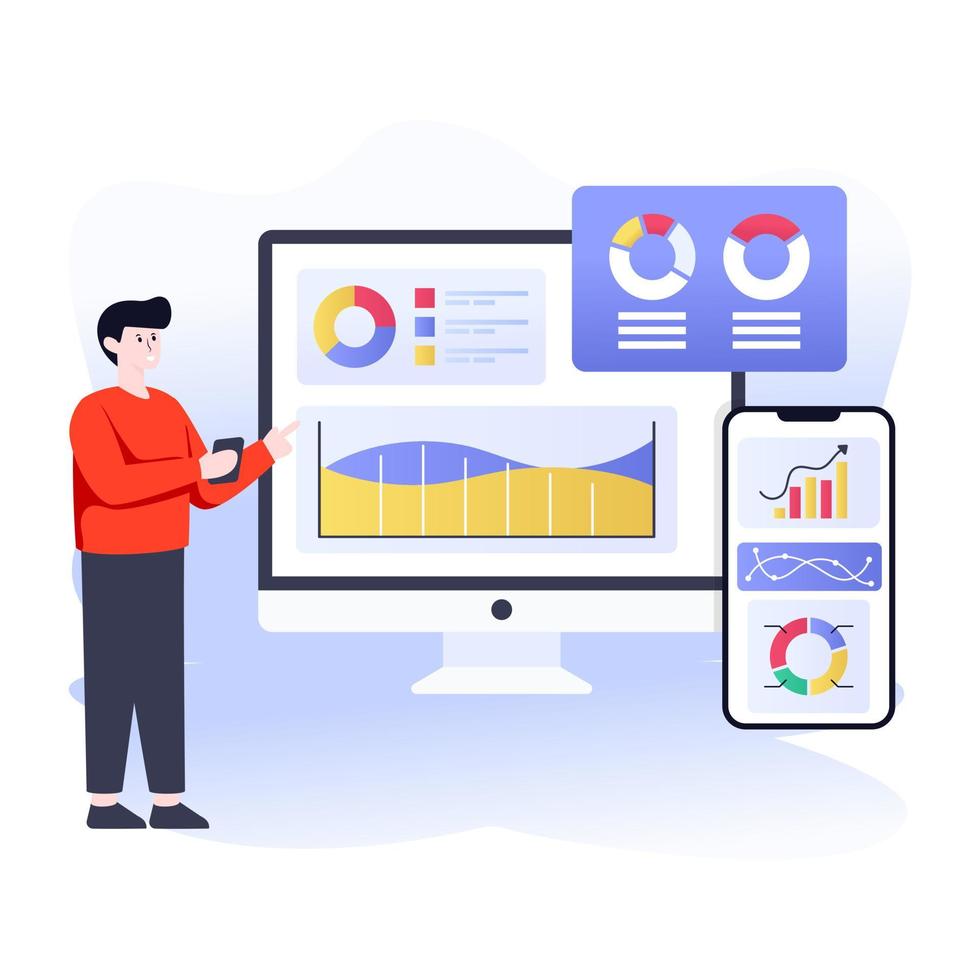 análisis de datos en línea, ilustración plana de análisis de datos vector