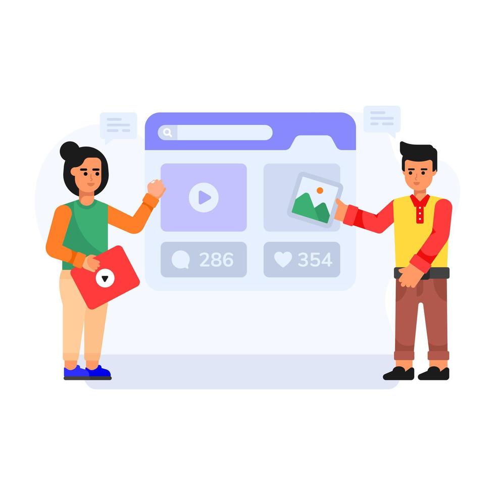Download premium flat character illustration of engaging content vector
