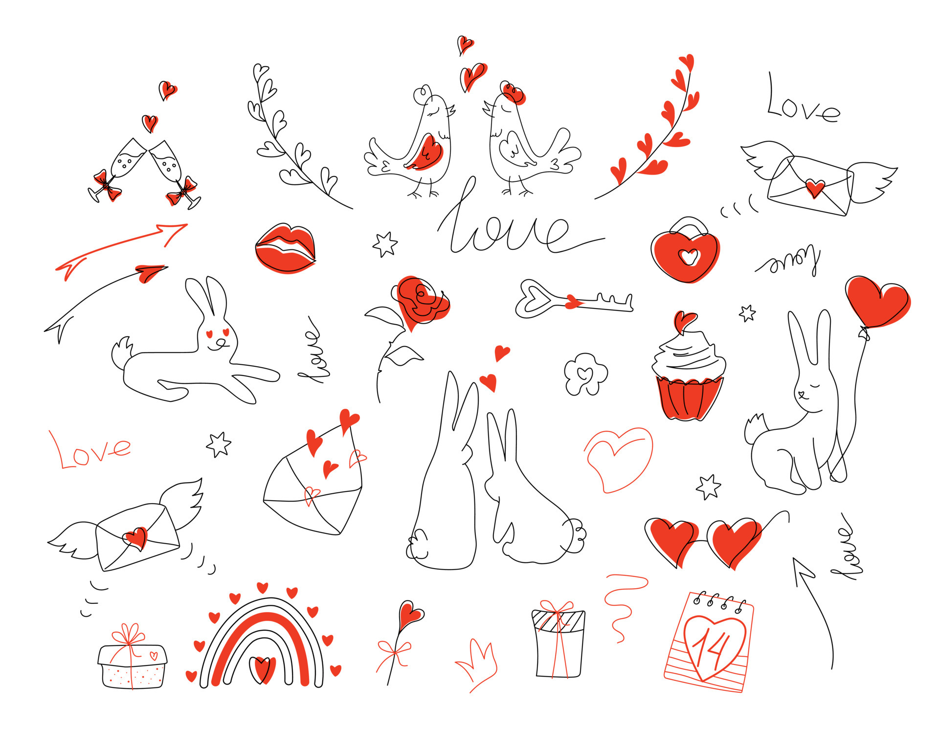 A large vector set of love symbols in doodle style 5360568 Vector Art ...