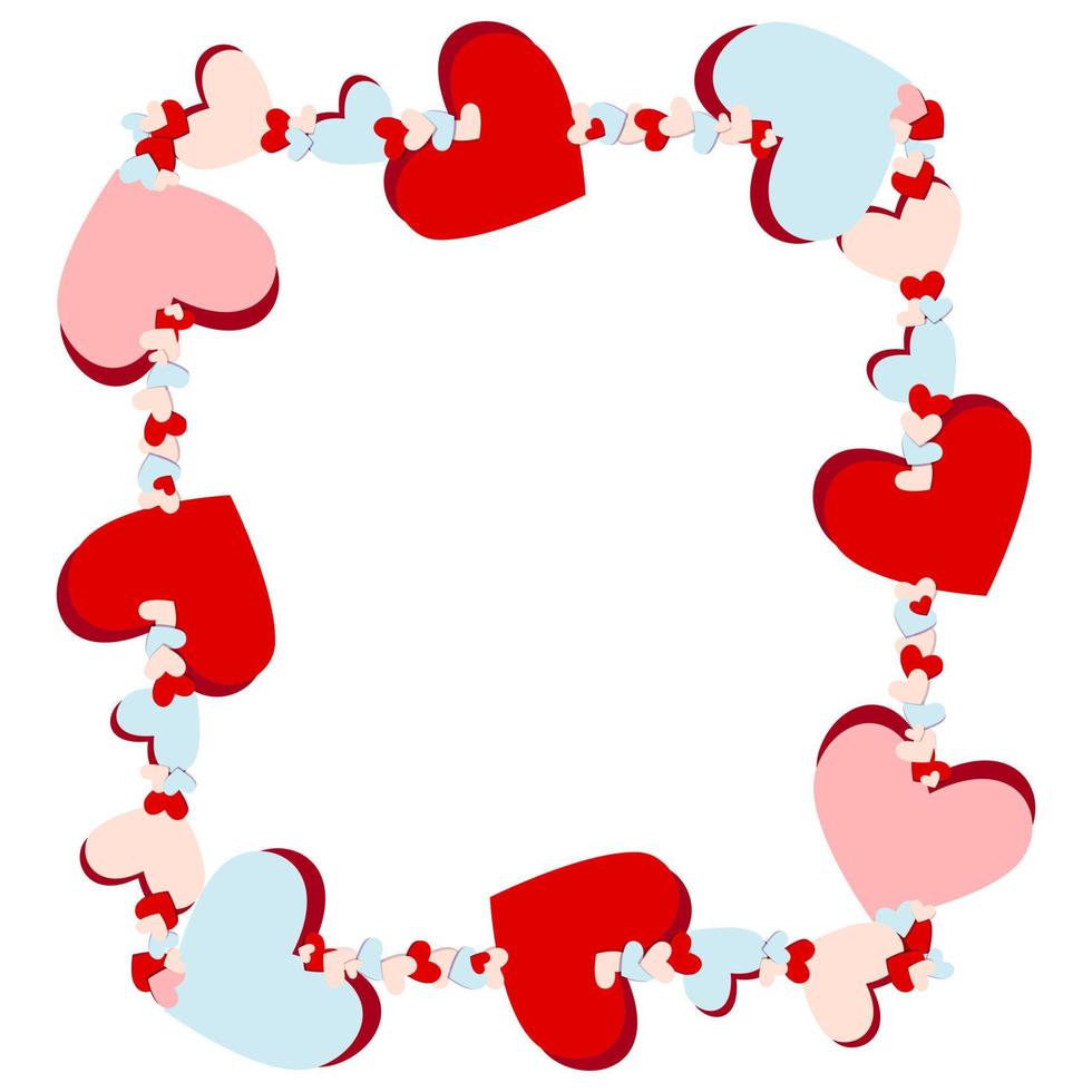 Frame design made of multicolored hearts in paper cut style. vector