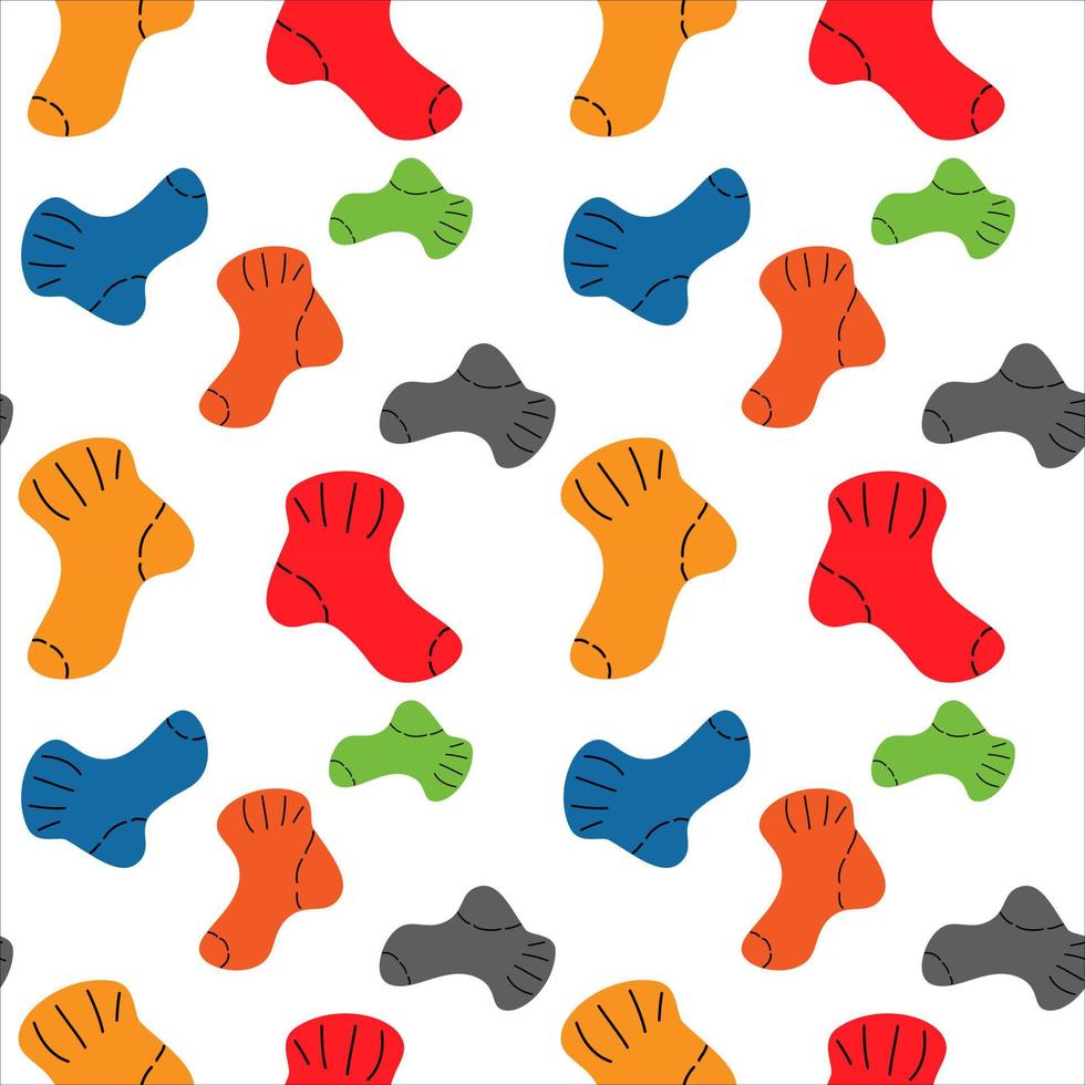 Bright seamless pattern with the image of warm bright multi-colored socks. Vector repeat texture.
