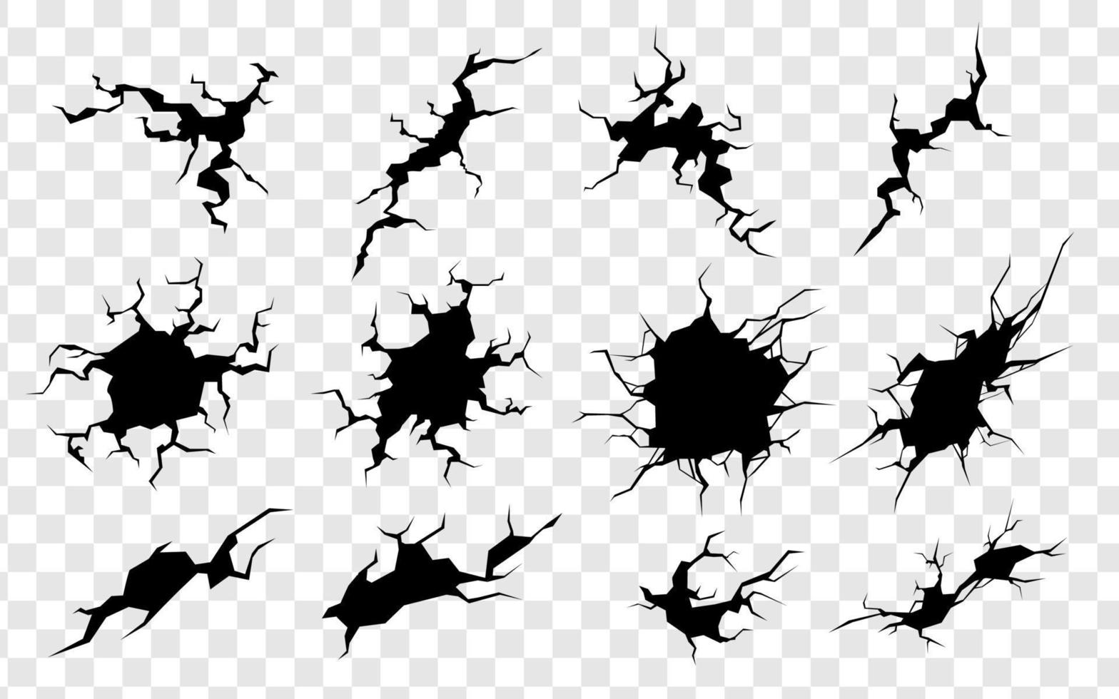 a set of hand drawn wall or glass cracks vector