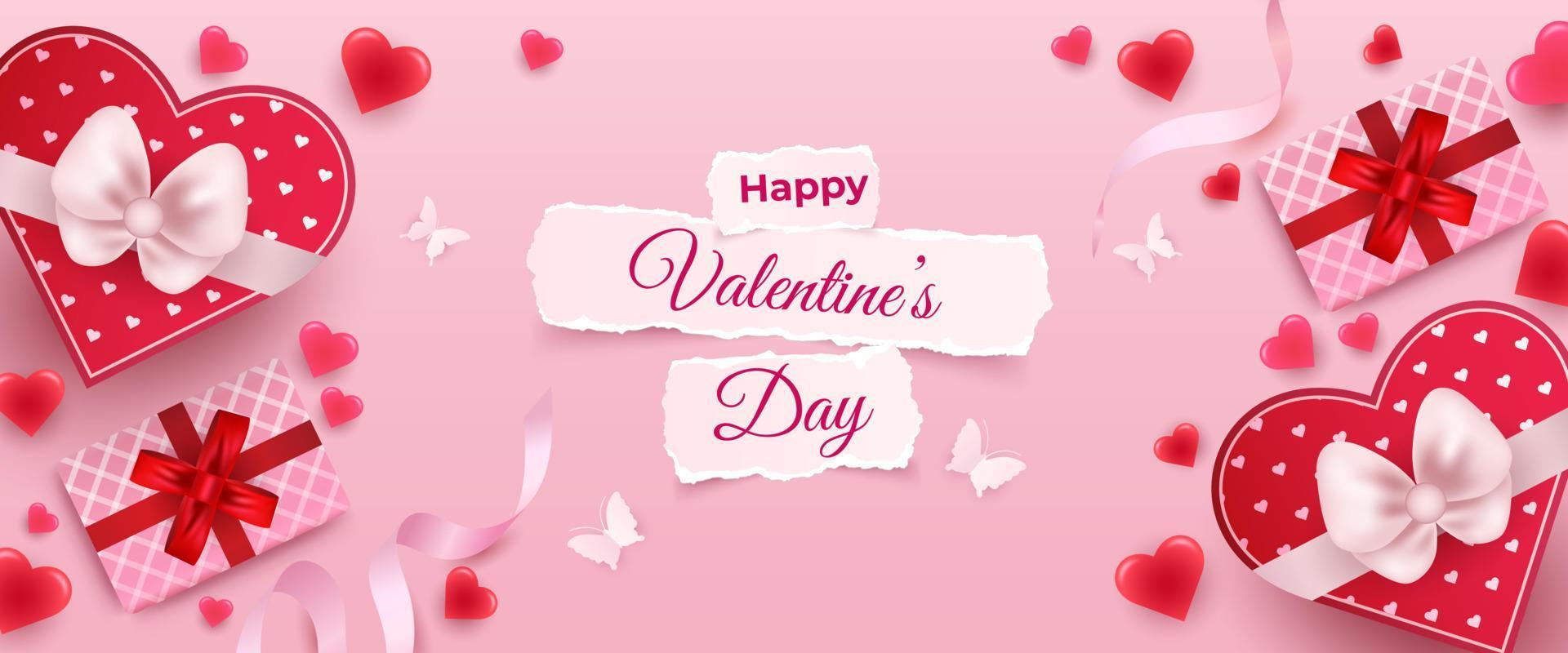 happy valentines day. banner template with love and gifts vector