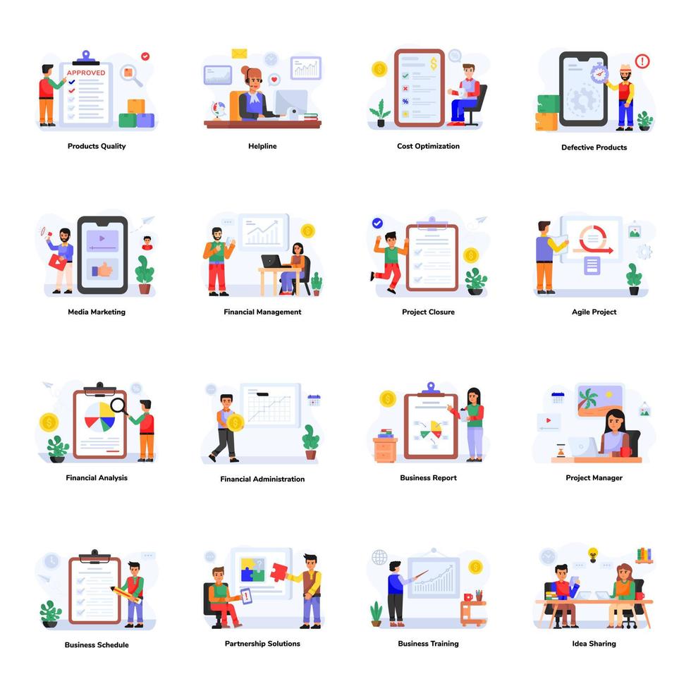 Pack of Business Management Flat Illustrations vector