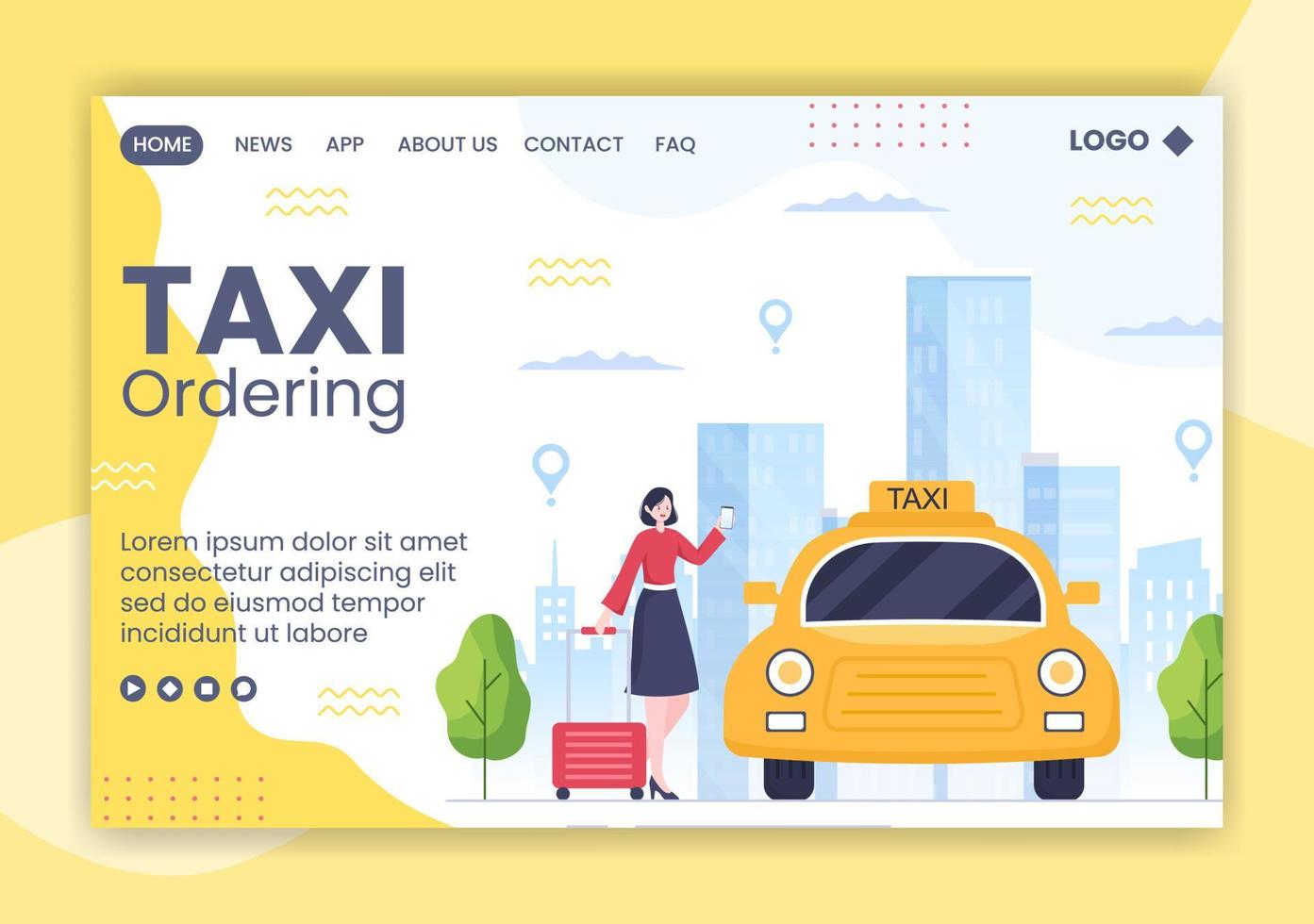 reserva de taxi en línea servicio de viajes plantilla de página de destino ilustración plana editable de fondo cuadrado para redes sociales o internet web vector