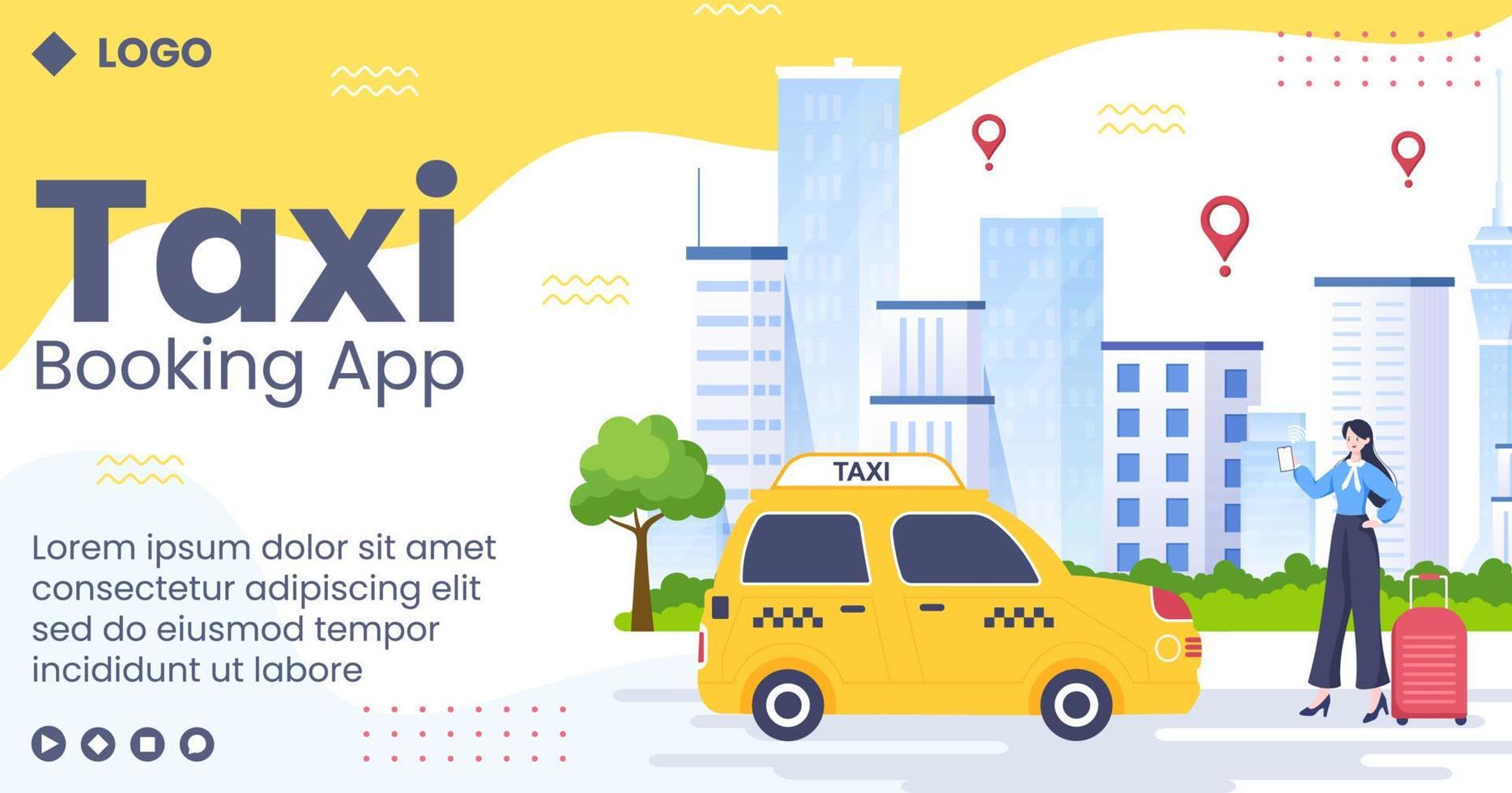 Online Taxi Booking Travel Service Post Template Flat Illustration Editable of Square Background for Social Media or Web Internet vector