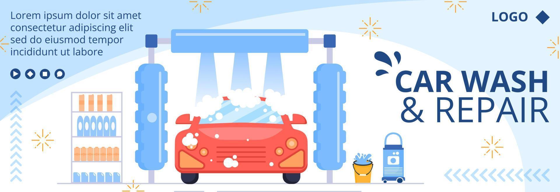 Car Wash Service Cover Template Flat Design Illustration Editable of Square Background Suitable for Social media or Web Internet Ads vector