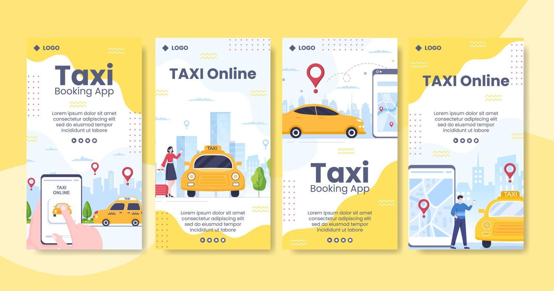 reserva de taxis en línea plantilla de historias de servicios de viaje ilustración plana editable de fondo cuadrado para redes sociales o internet web vector