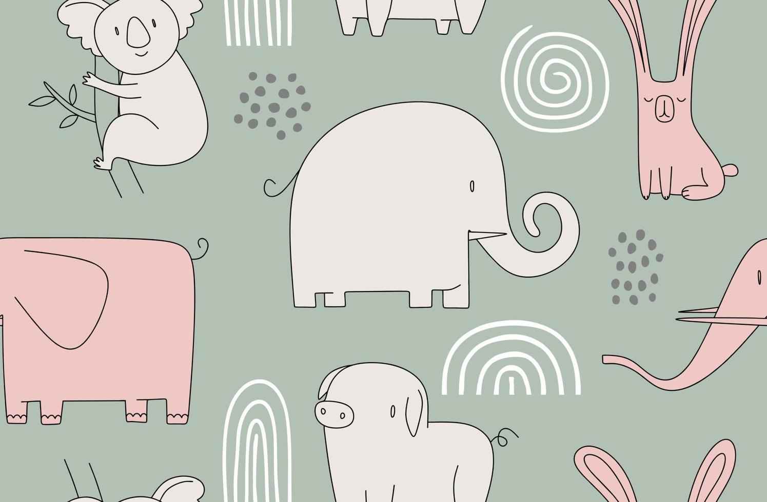 Childish seamless pattern with hand drawn animal vector