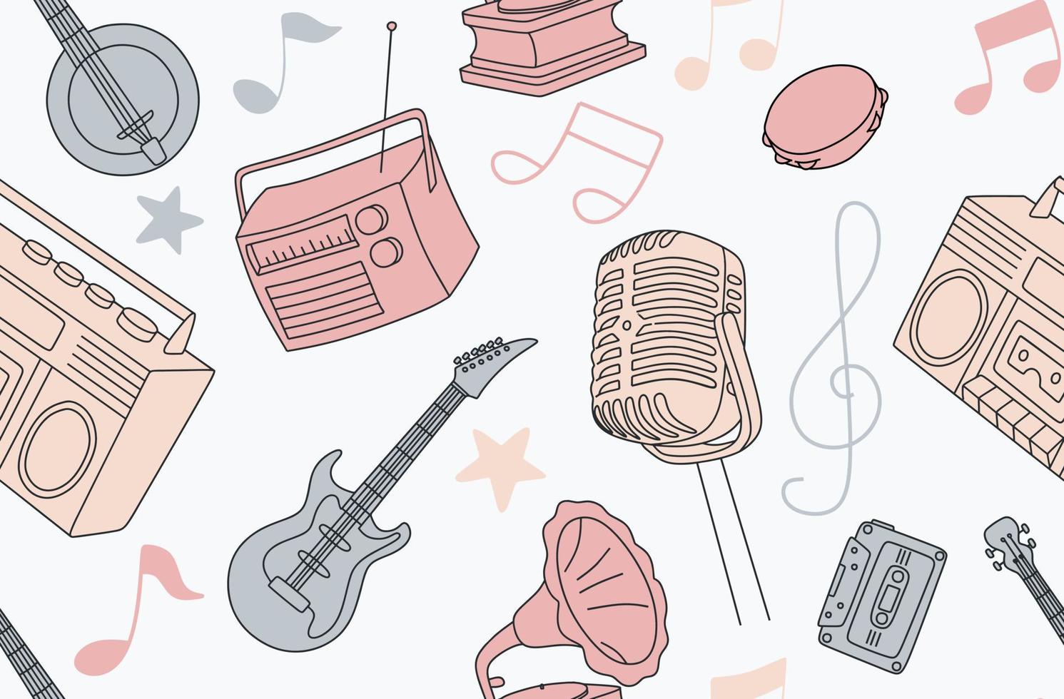 Colorful seamless pattern of musical instruments in a flat style vector