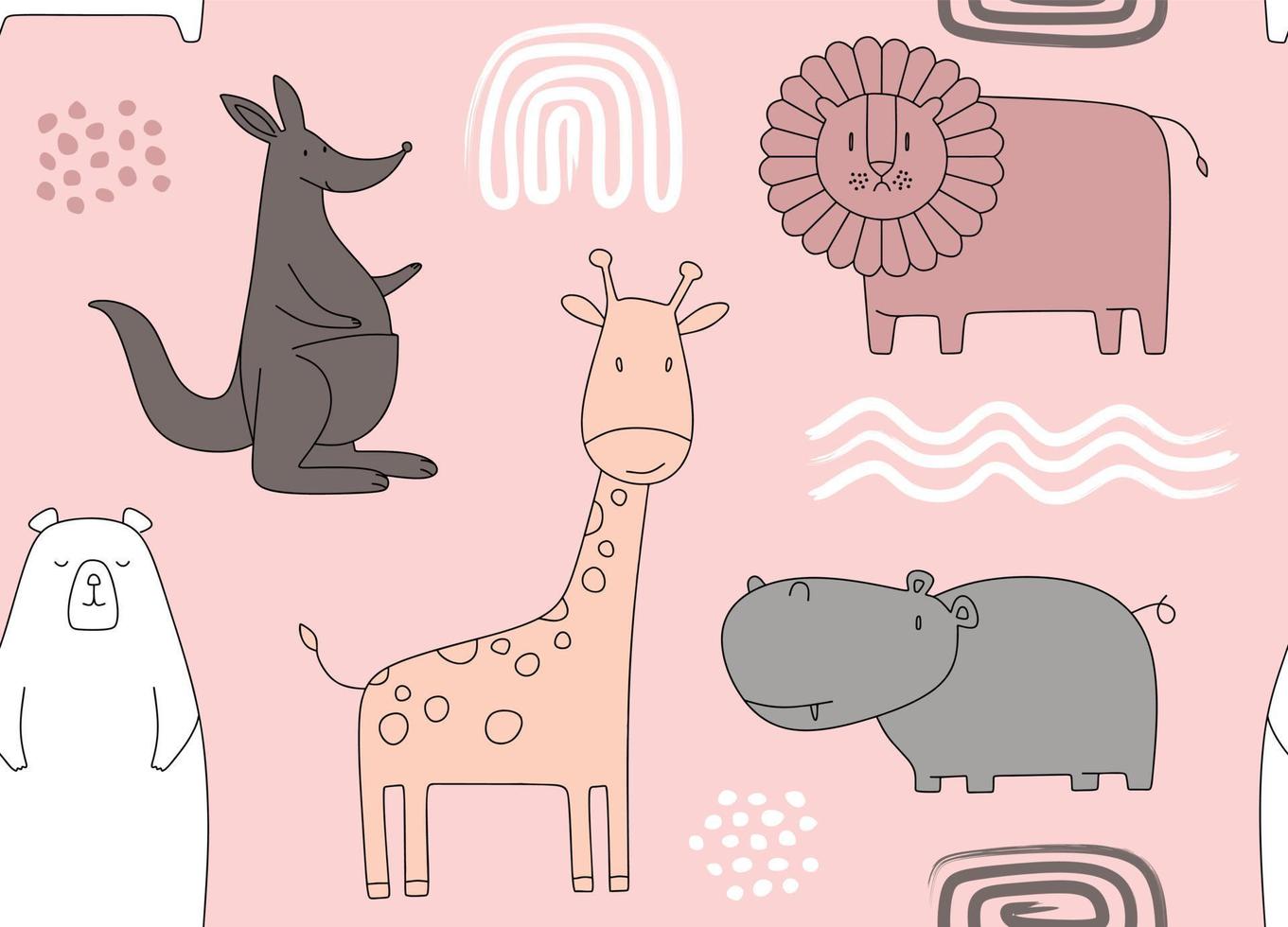 Childish seamless pattern with hand drawn animal vector