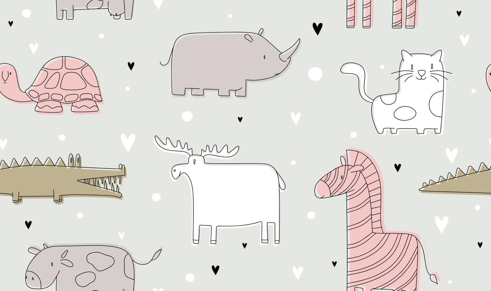 Childish seamless pattern with hand drawn animal vector