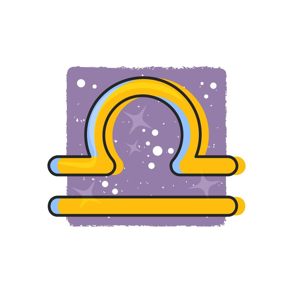 Libra Zodiac signs. Yellow cartoon symbol on purple background vector