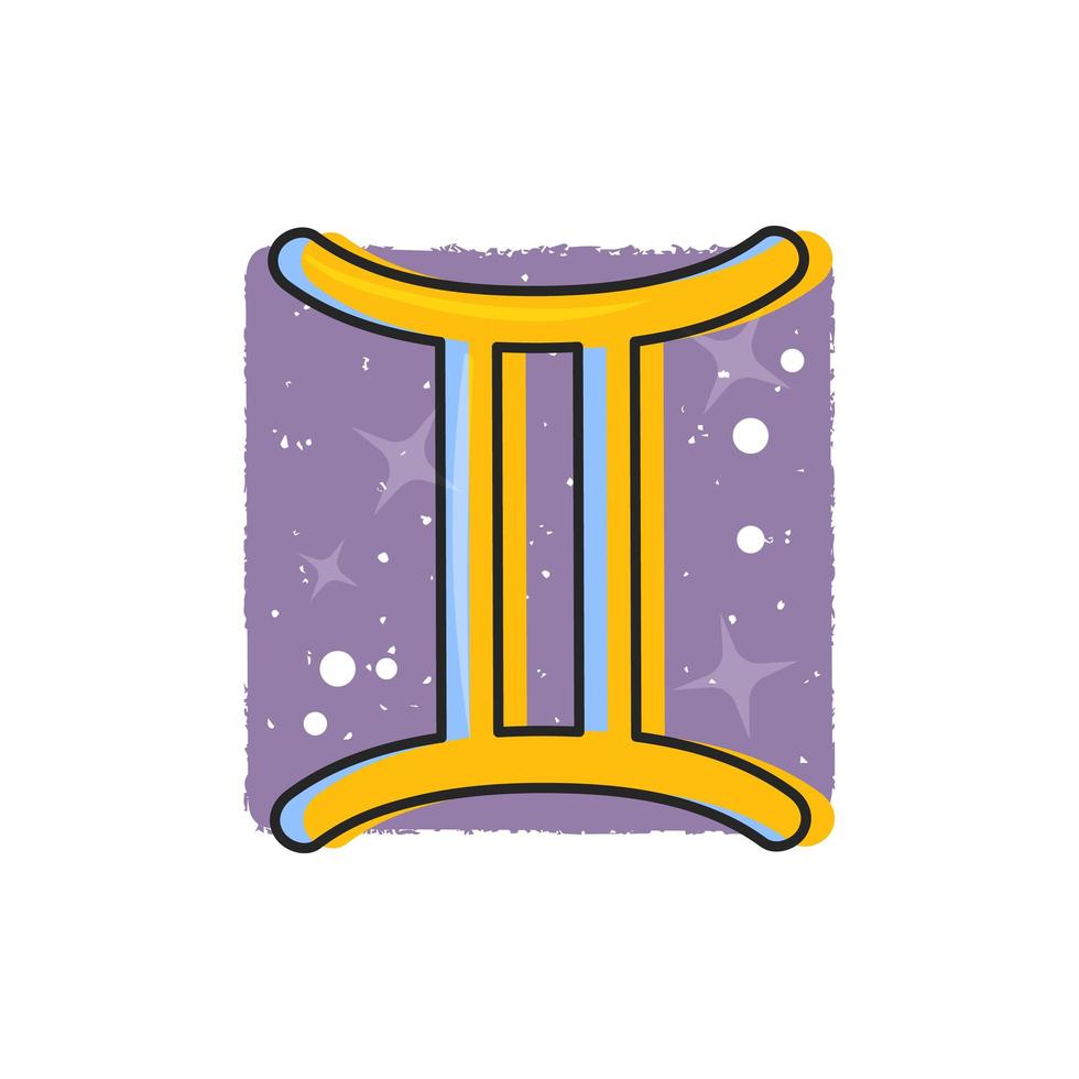 Gemini - Zodiac signs. Cartoon symbol on purple background vector